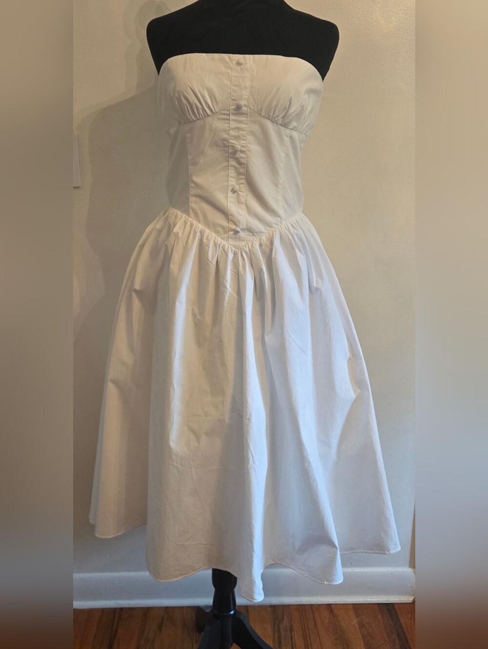 Amanda Uprichard Holland White Cotton Poplin Corset Midi Dress Size Medium